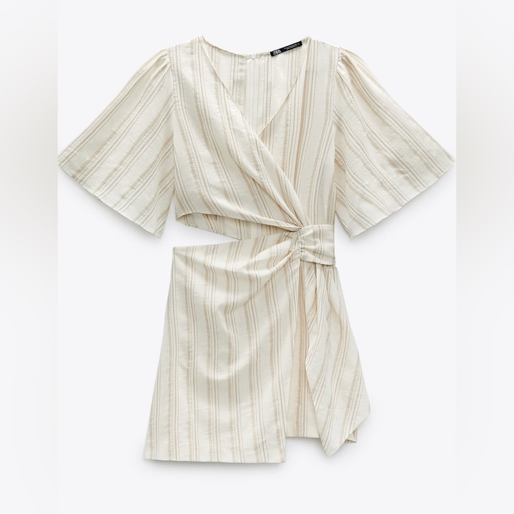 Zara linen dress with cutout and cross tie detail